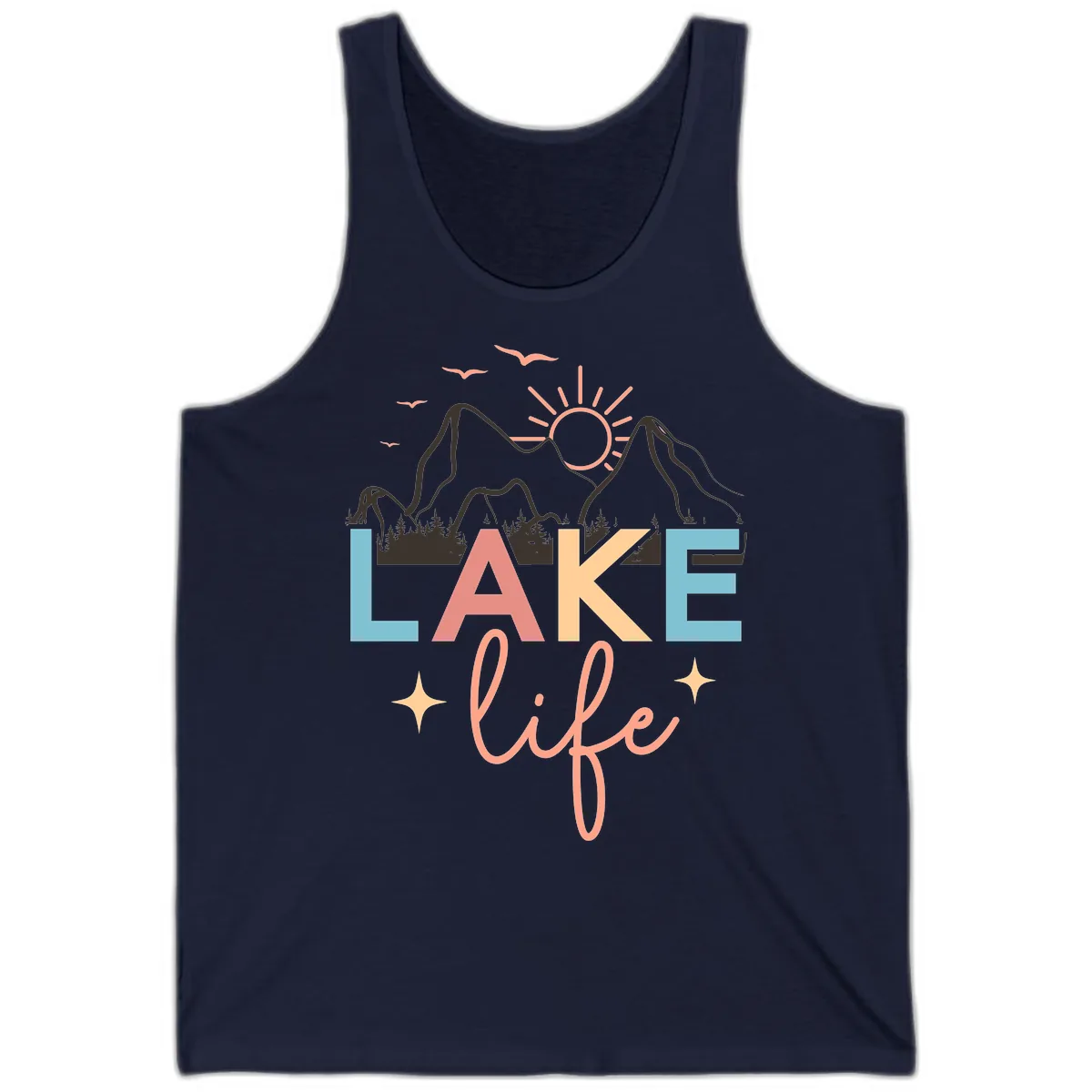 Mountain Lake Life Typography Tank in Navy